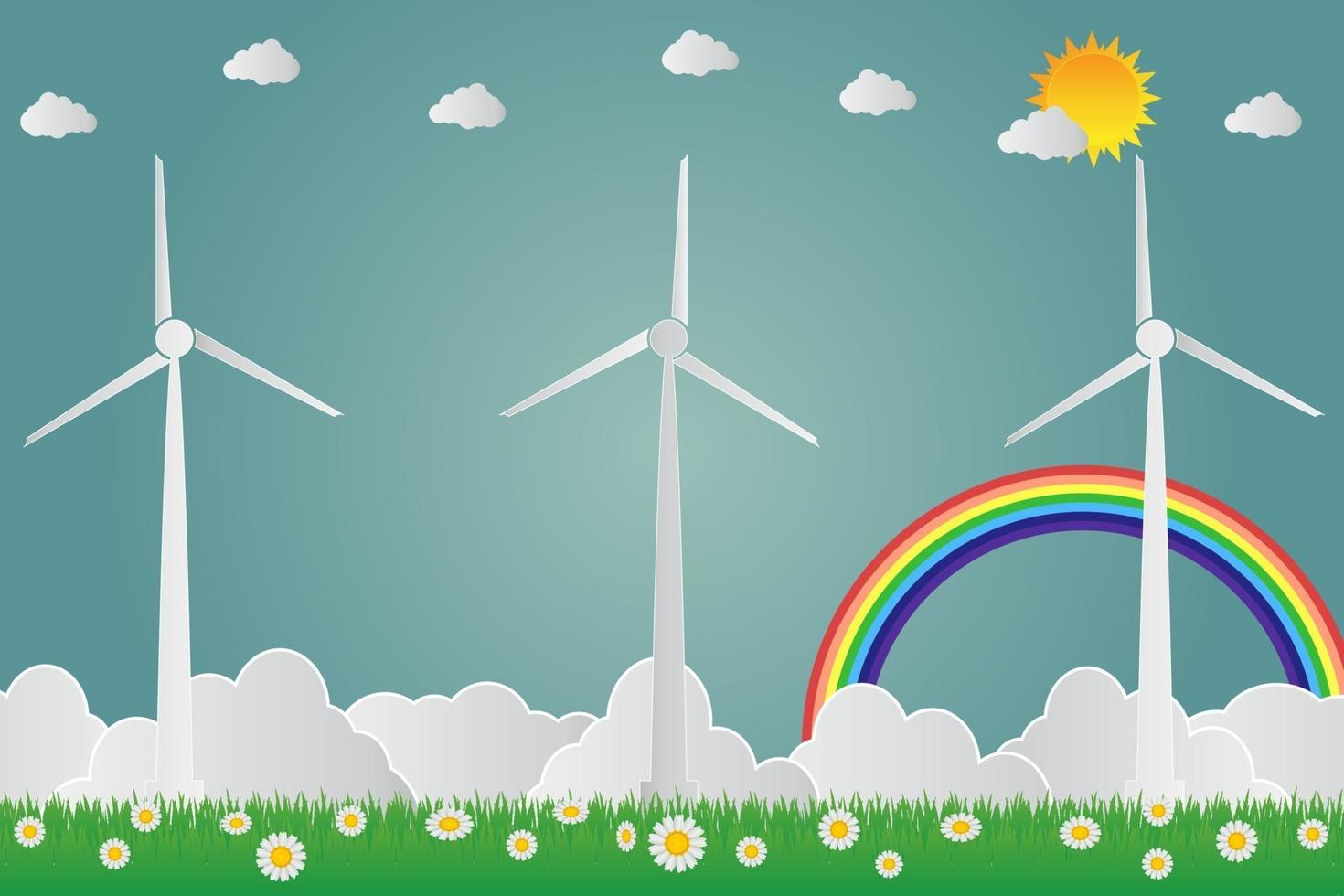 turbinas de viento con energía solar limpia con concepto de carretera ecológica ideas ilustración vectorial. vector