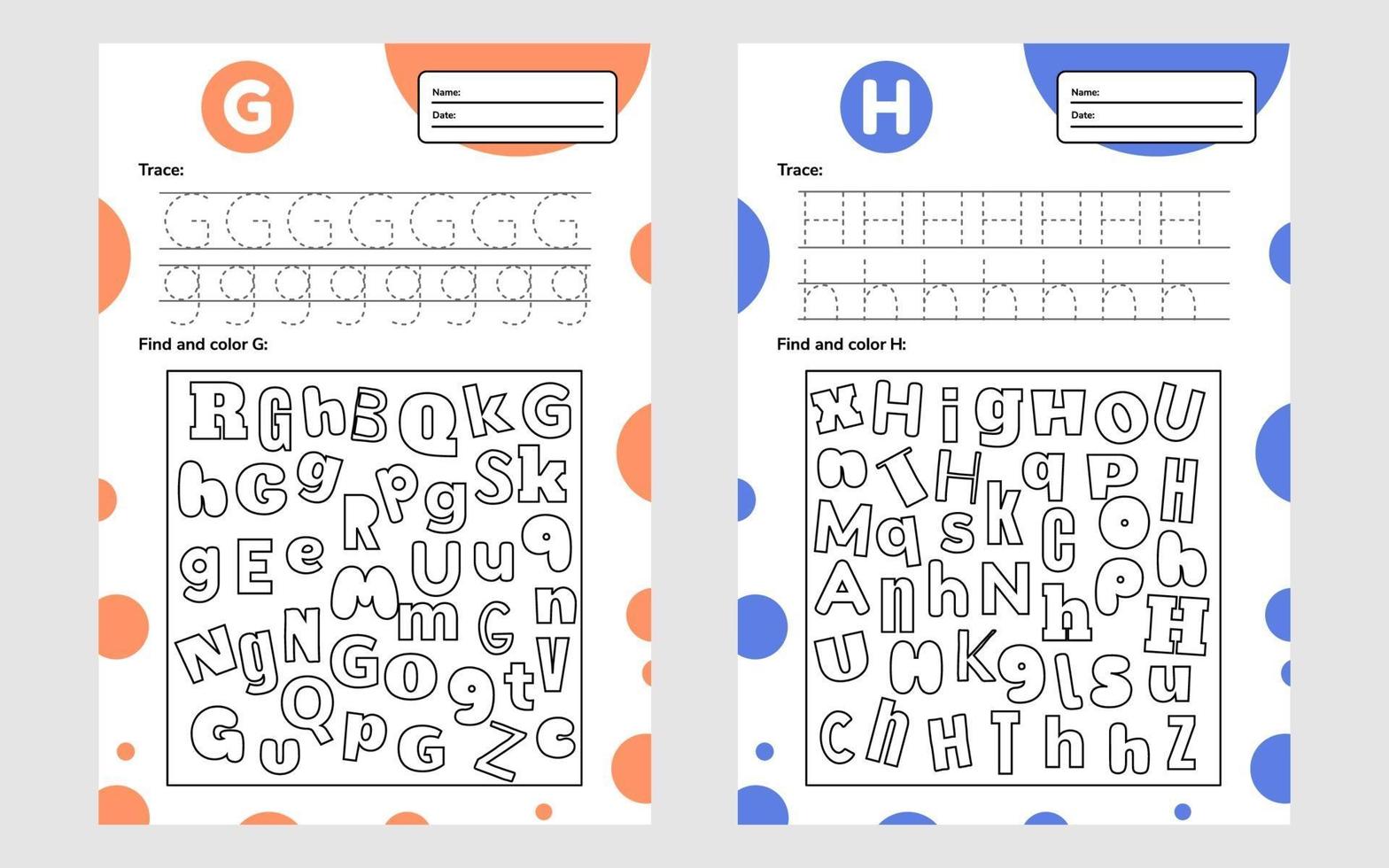 Set trace letter worksheet a4 for kids preschool and school age Game for children Find and color vector