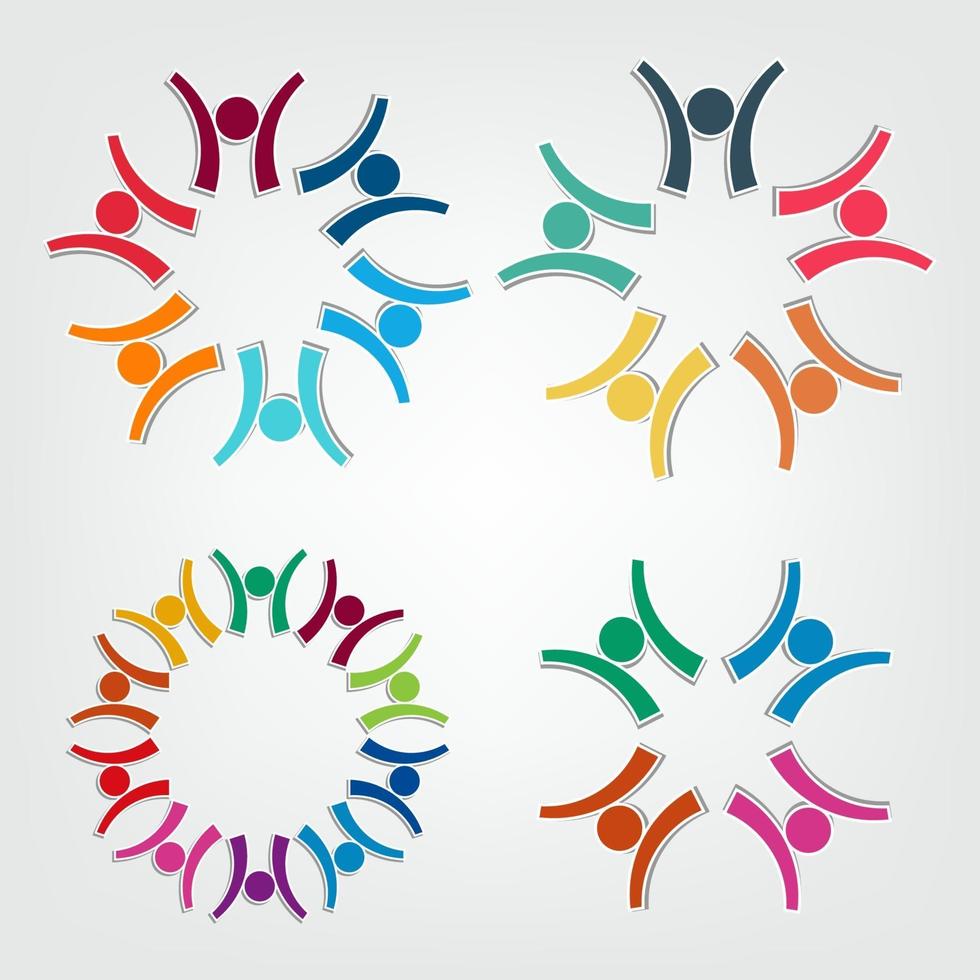 logotipo de grupo de personas en un círculo de trabajo en equipo de personas sosteniendo vector