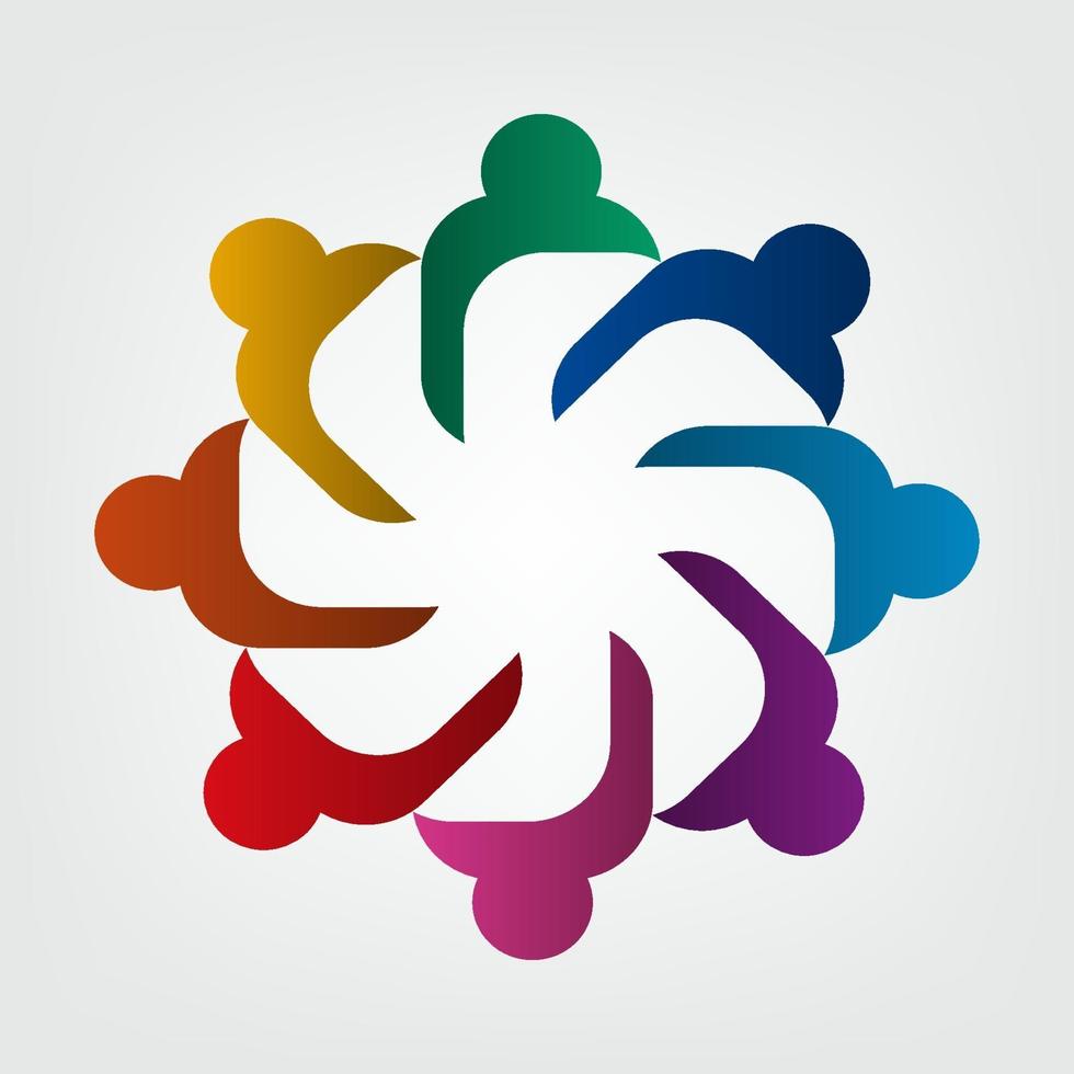 Group of eight people logo in a circle.Persons teamwork holding vector