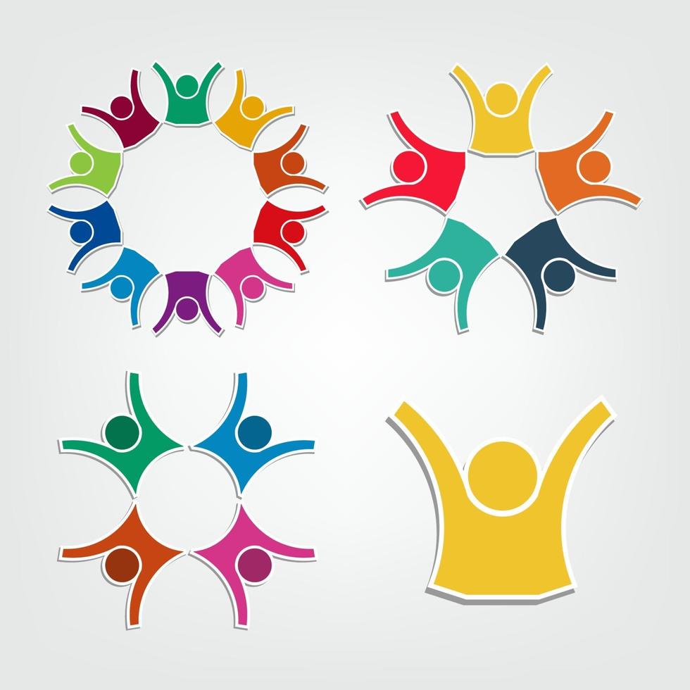 Group people logo in a circle.Persons teamwork holding vector