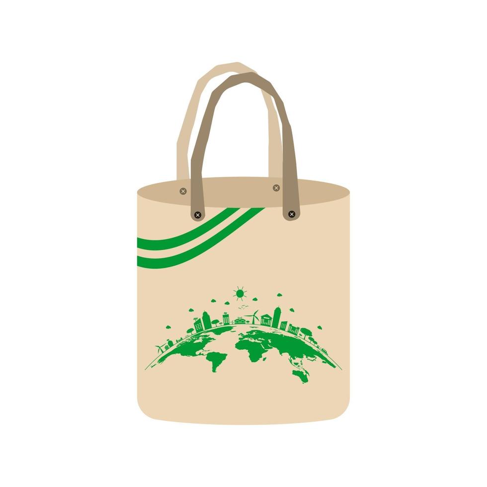 concepto de ecología, bolsa de tela ecológica ideas ilustración vectorial. vector