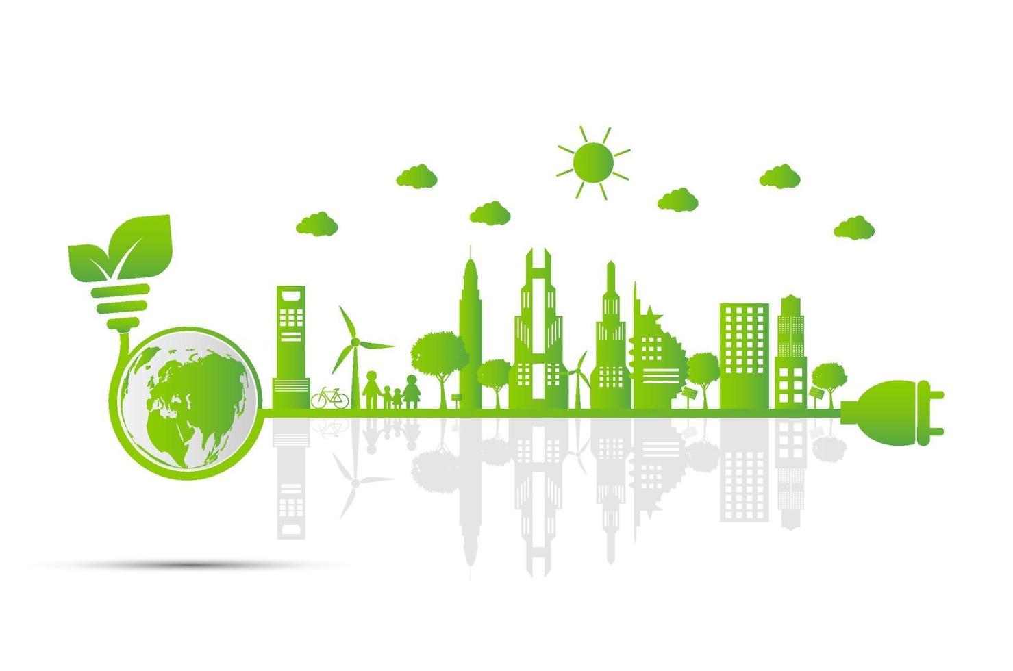 Earth symbol with green leaves around.Ecology.Green cities help the world with eco-friendly concept ideas vector