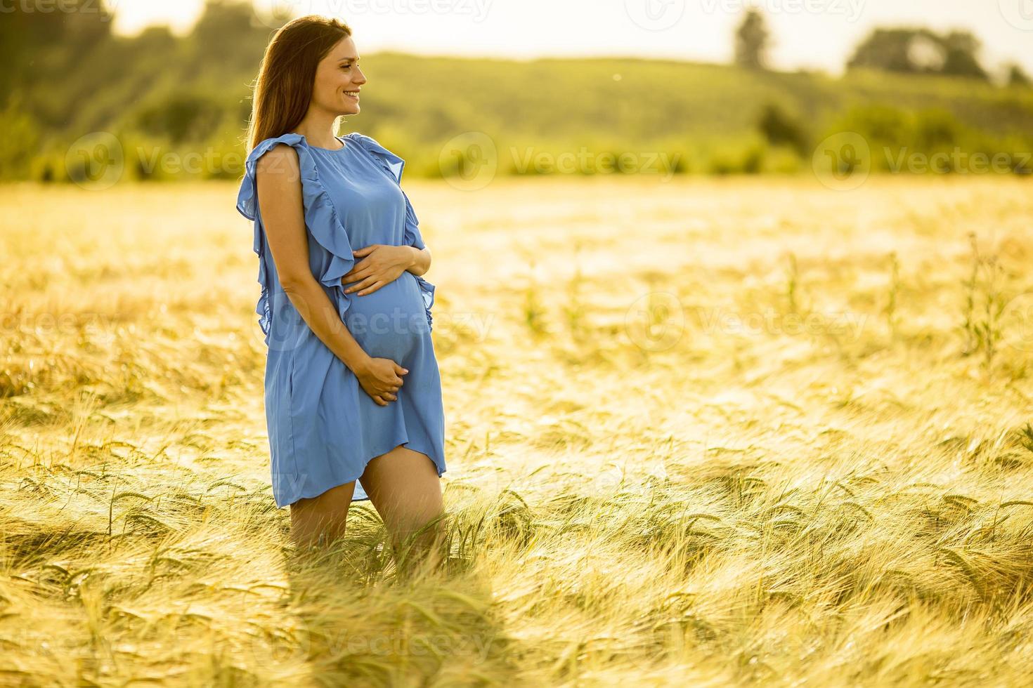 Pregnant woman at golden hour photo