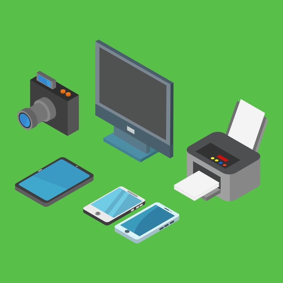 Isometric Office Desk On Background vector
