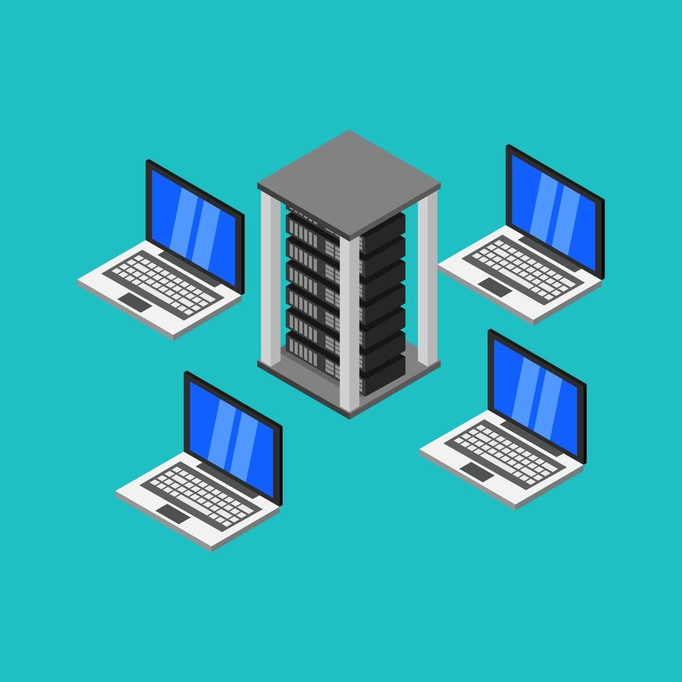 Isometric Server Database On Background vector