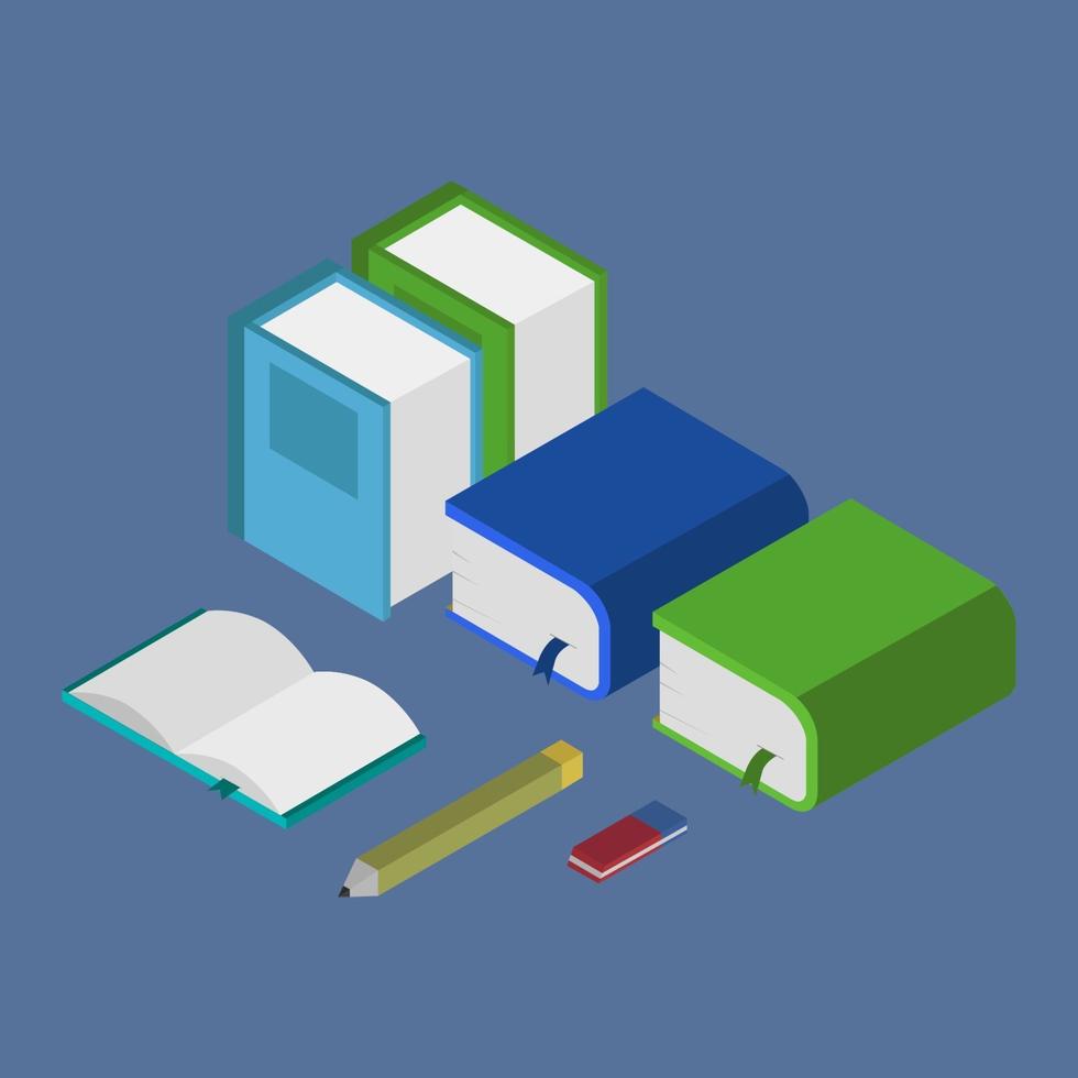 Desk With Isometric Books vector