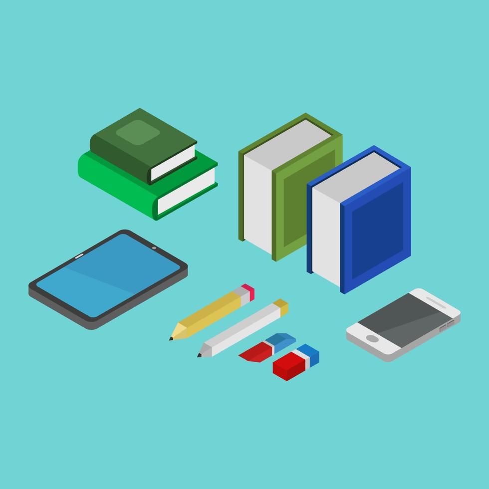 Desk With Isometric Books vector