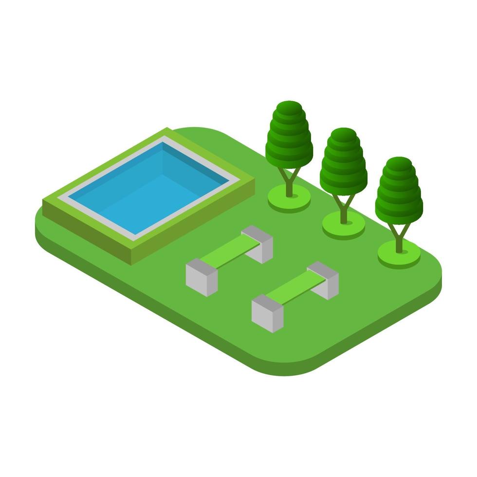 Isometric Swimming Pool On Background vector