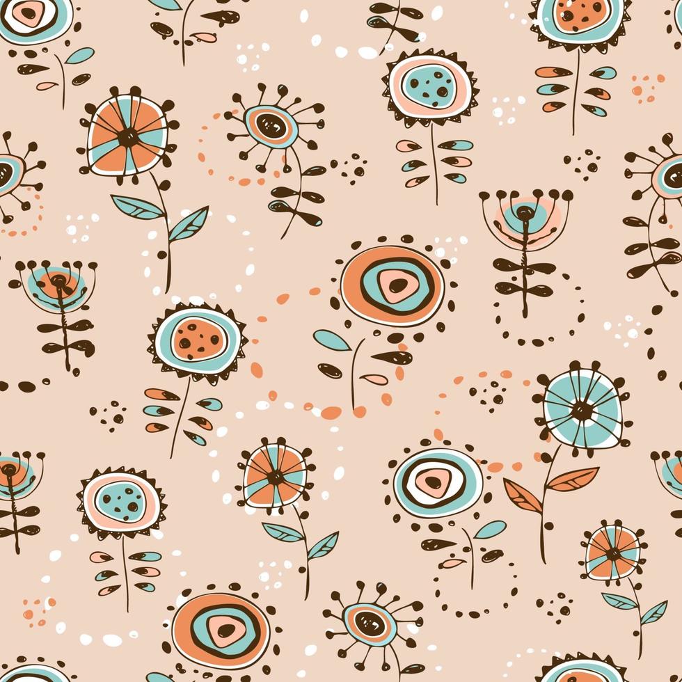 Seamless pattern with cute doodle-style flowers. vector
