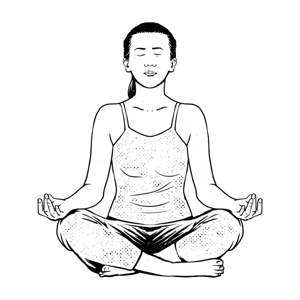 meditación de yoga en la ilustración de vector de estilo de grabado