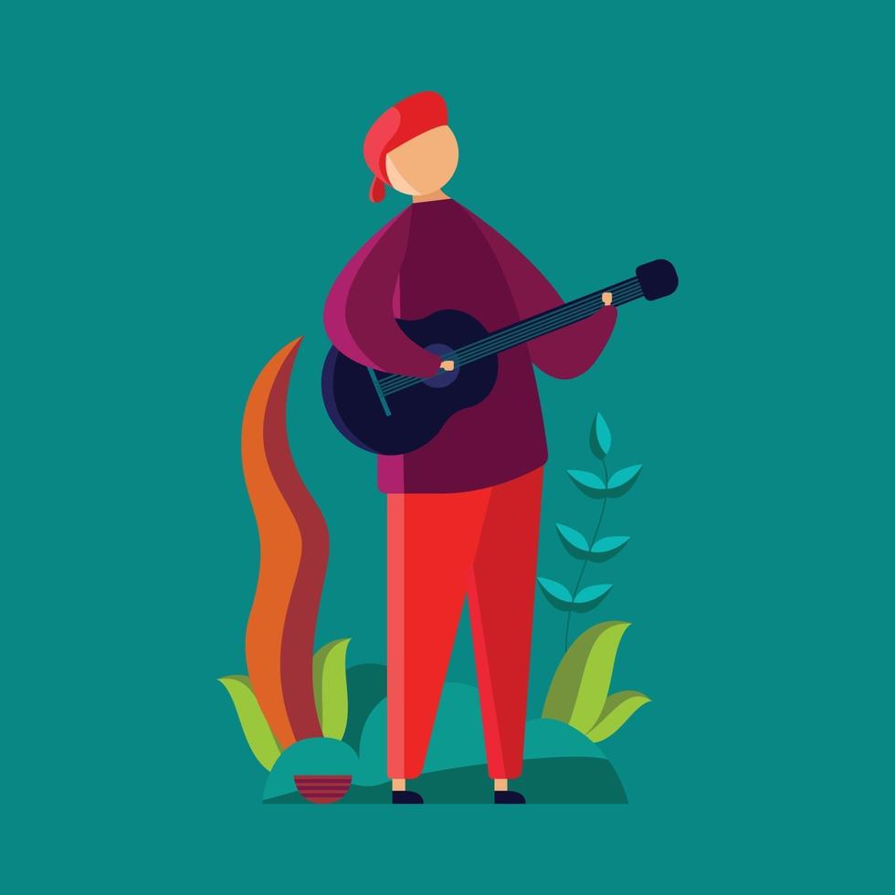 An Artist Playing Guitar flat vector illustration