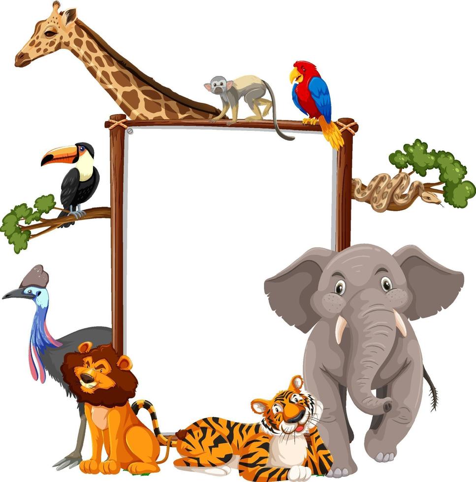 Empty banner with wild animals on white background vector