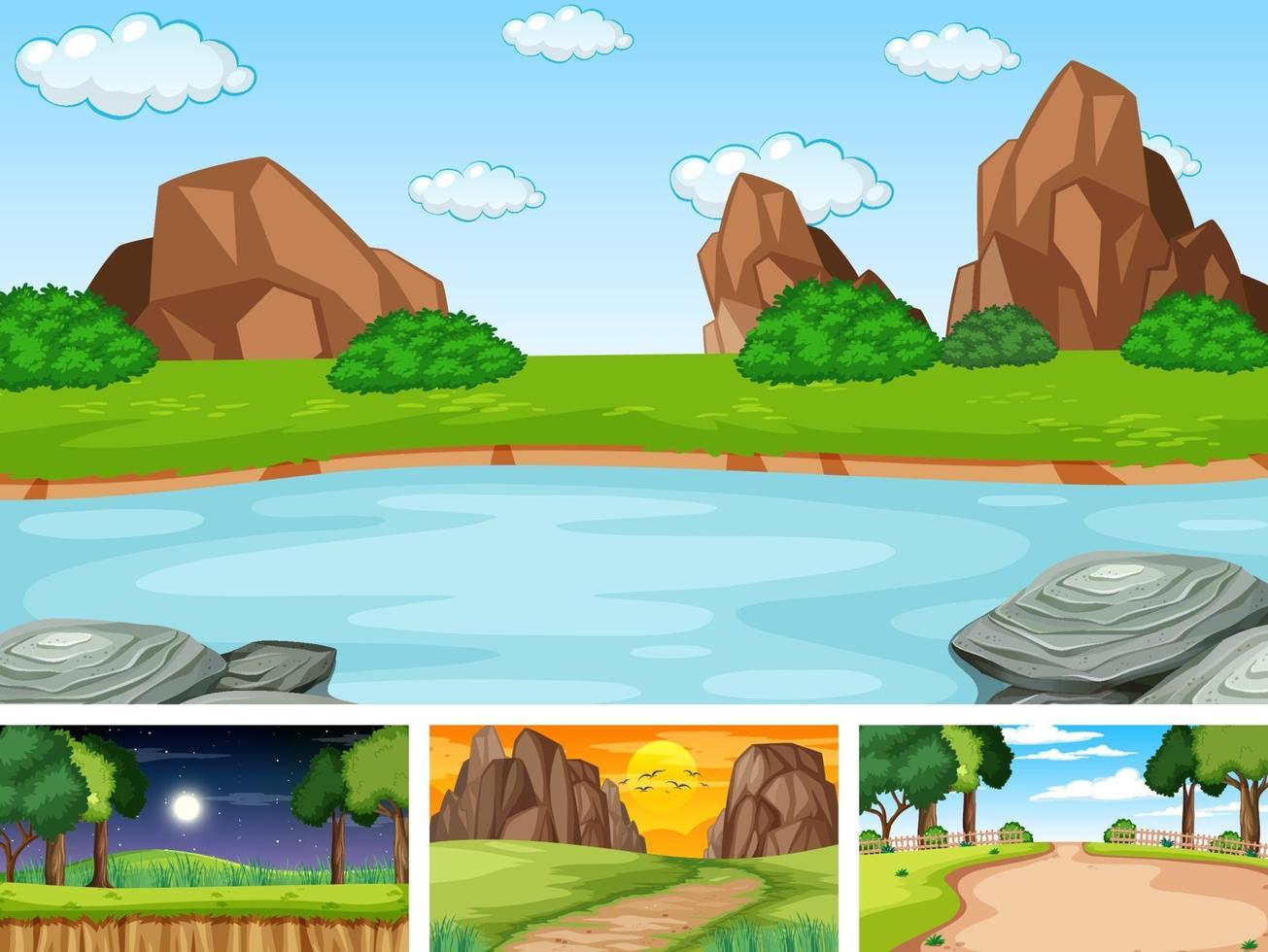 Four different scene of nature park and forest vector