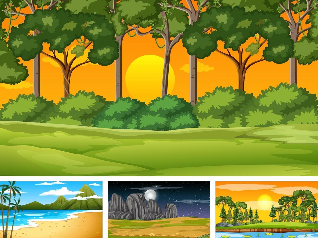 Four different scene of nature park and forest vector