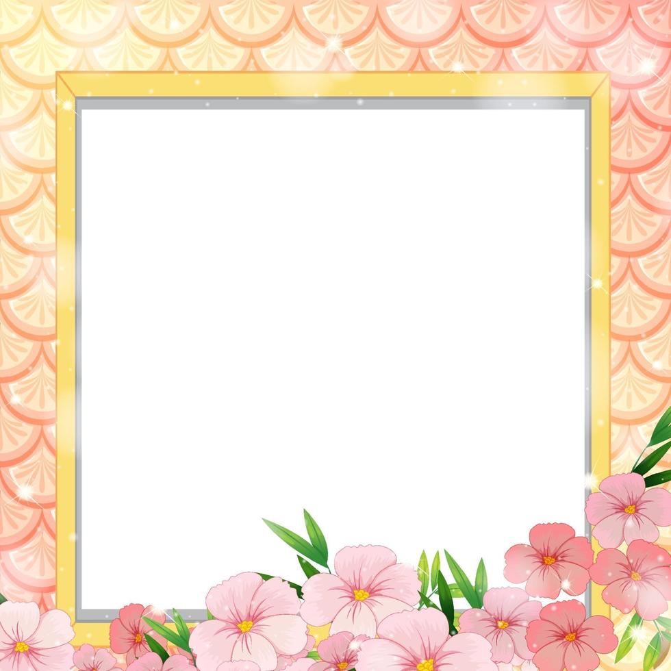 Blank banner on rainbow fish scales background with many flowers vector