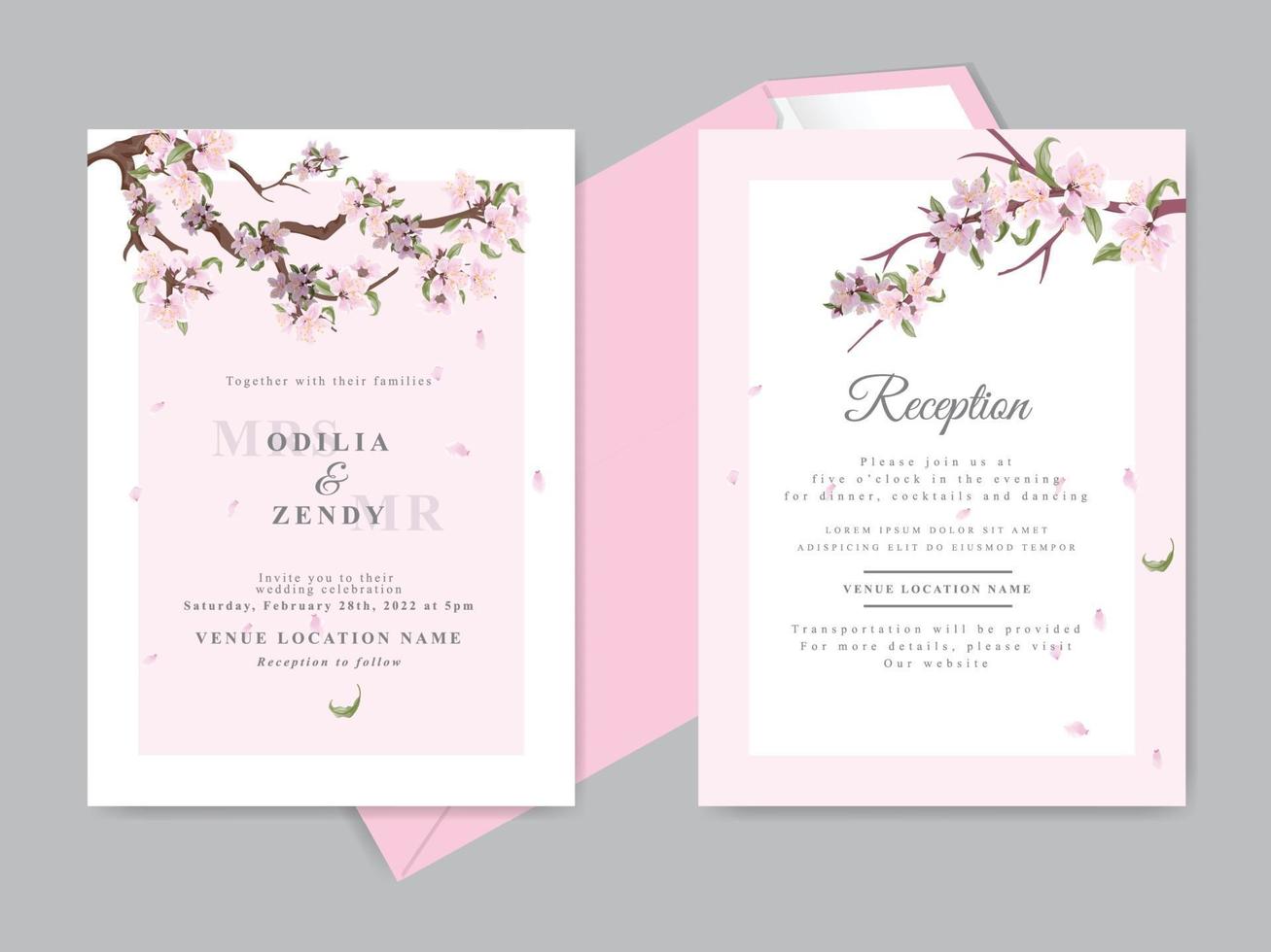 hermosa invitación de boda tema de flor de cerezo 2371795 Vector en Vecteezy