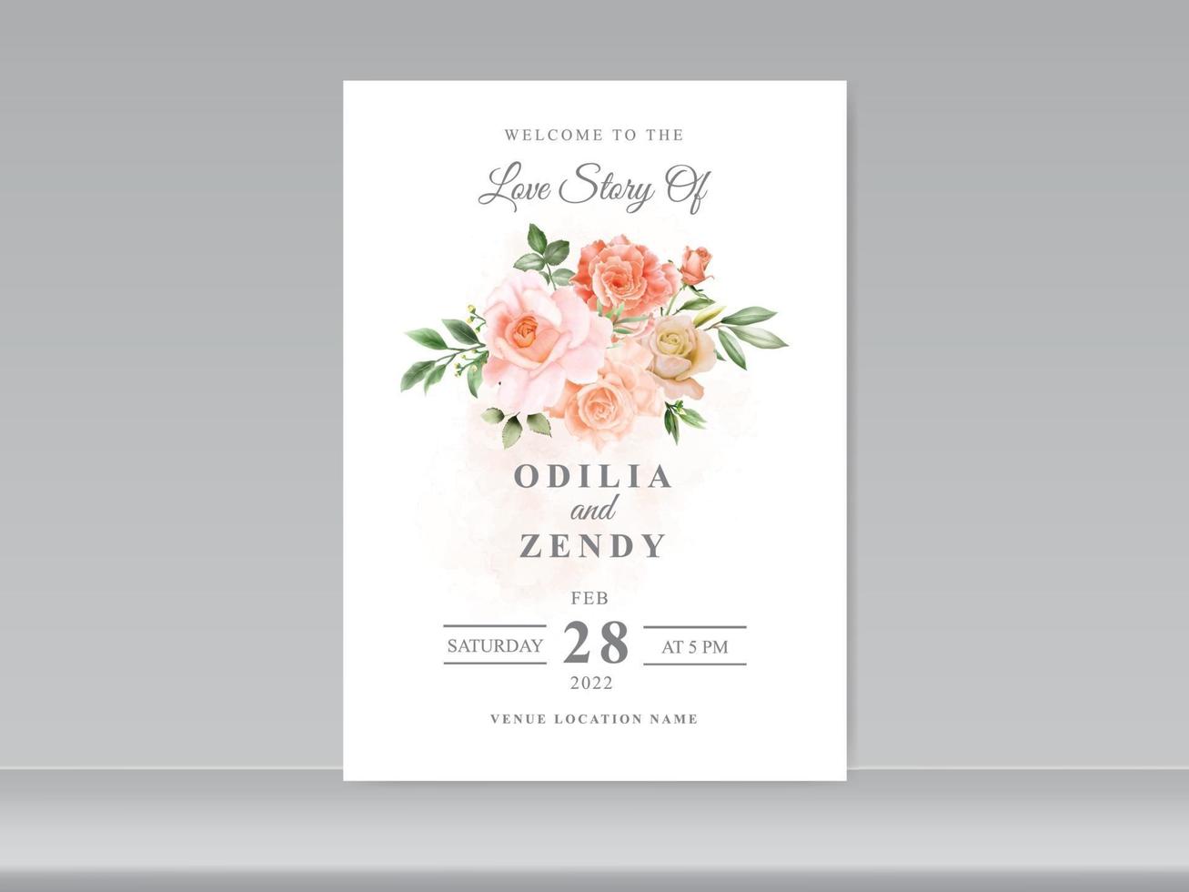 beautiful wedding card set roses design vector