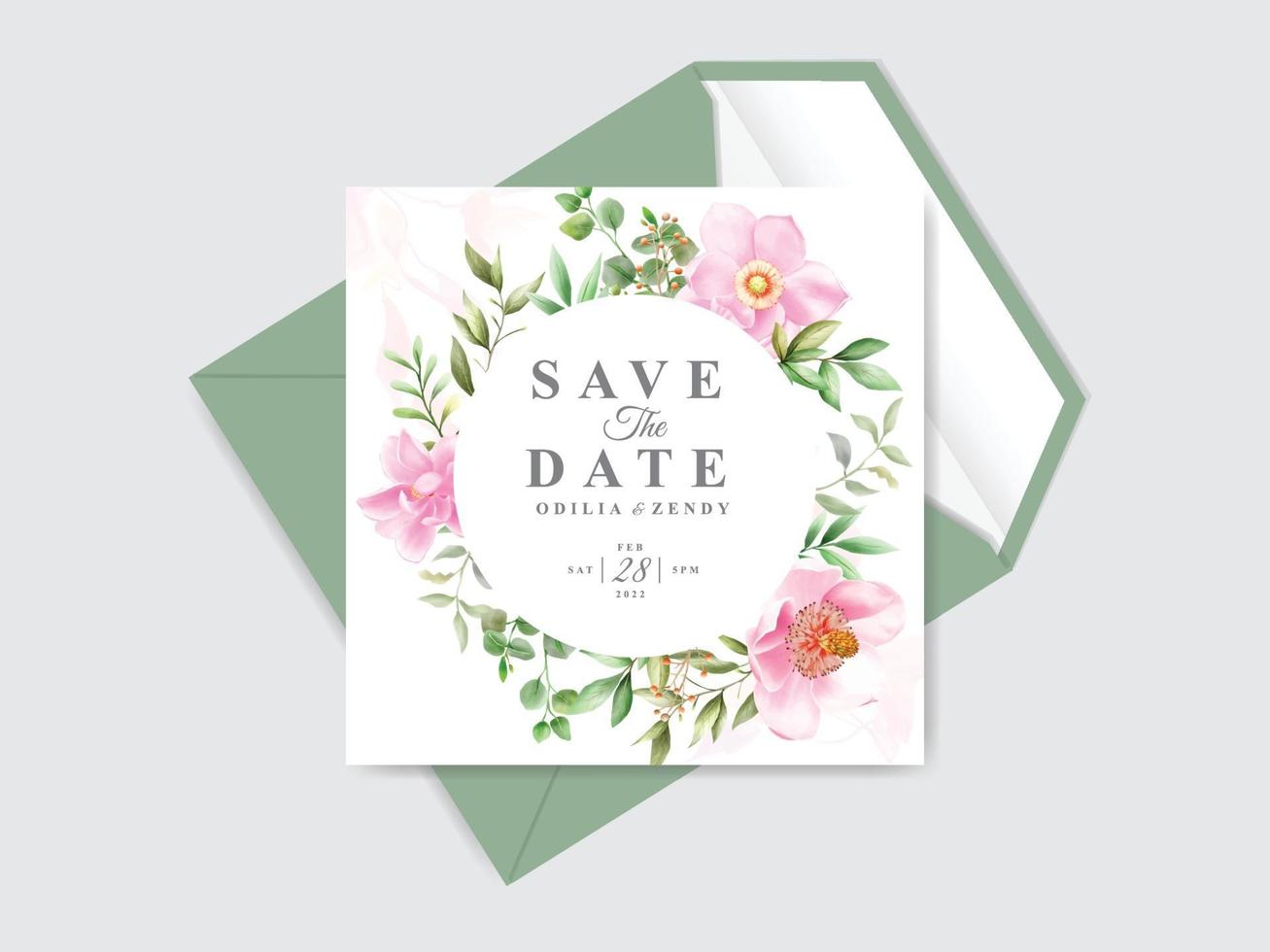 beautiful wedding card set magnolia design vector