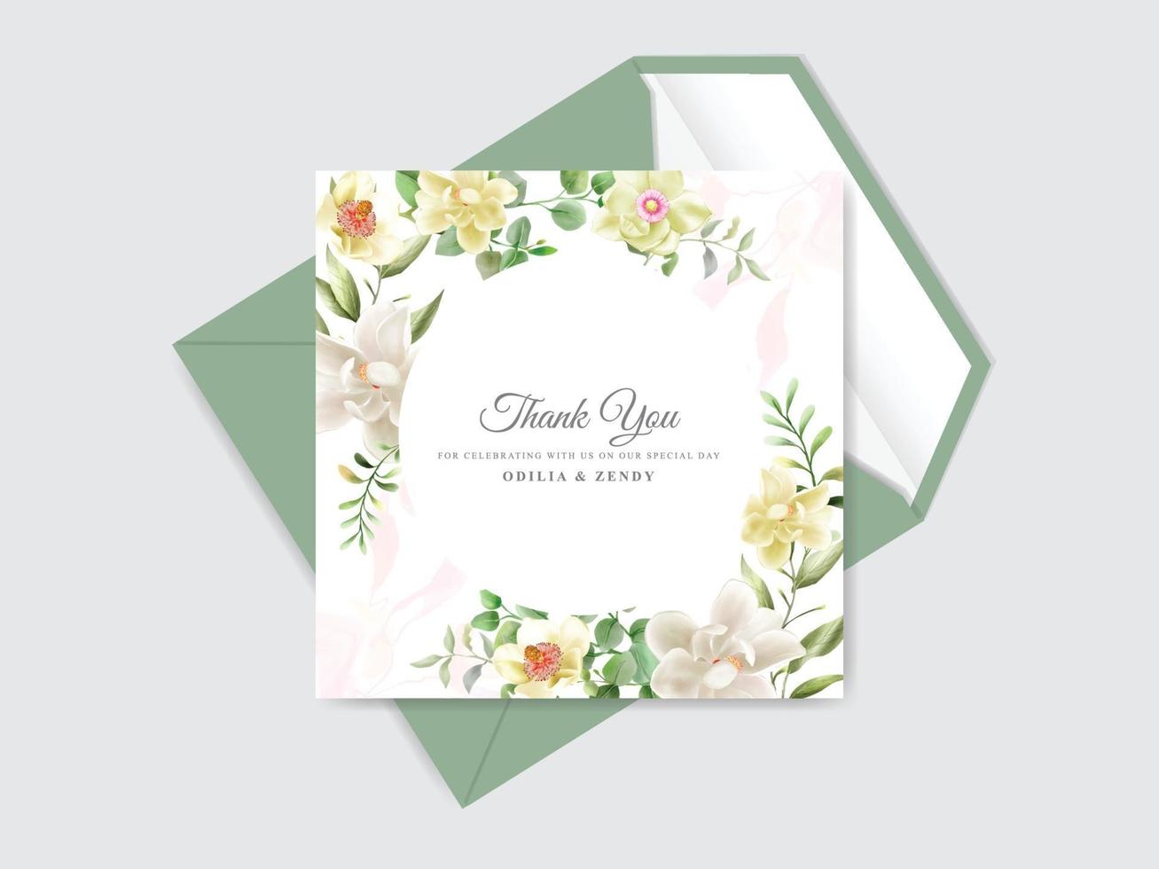 beautiful wedding card set magnolia design vector