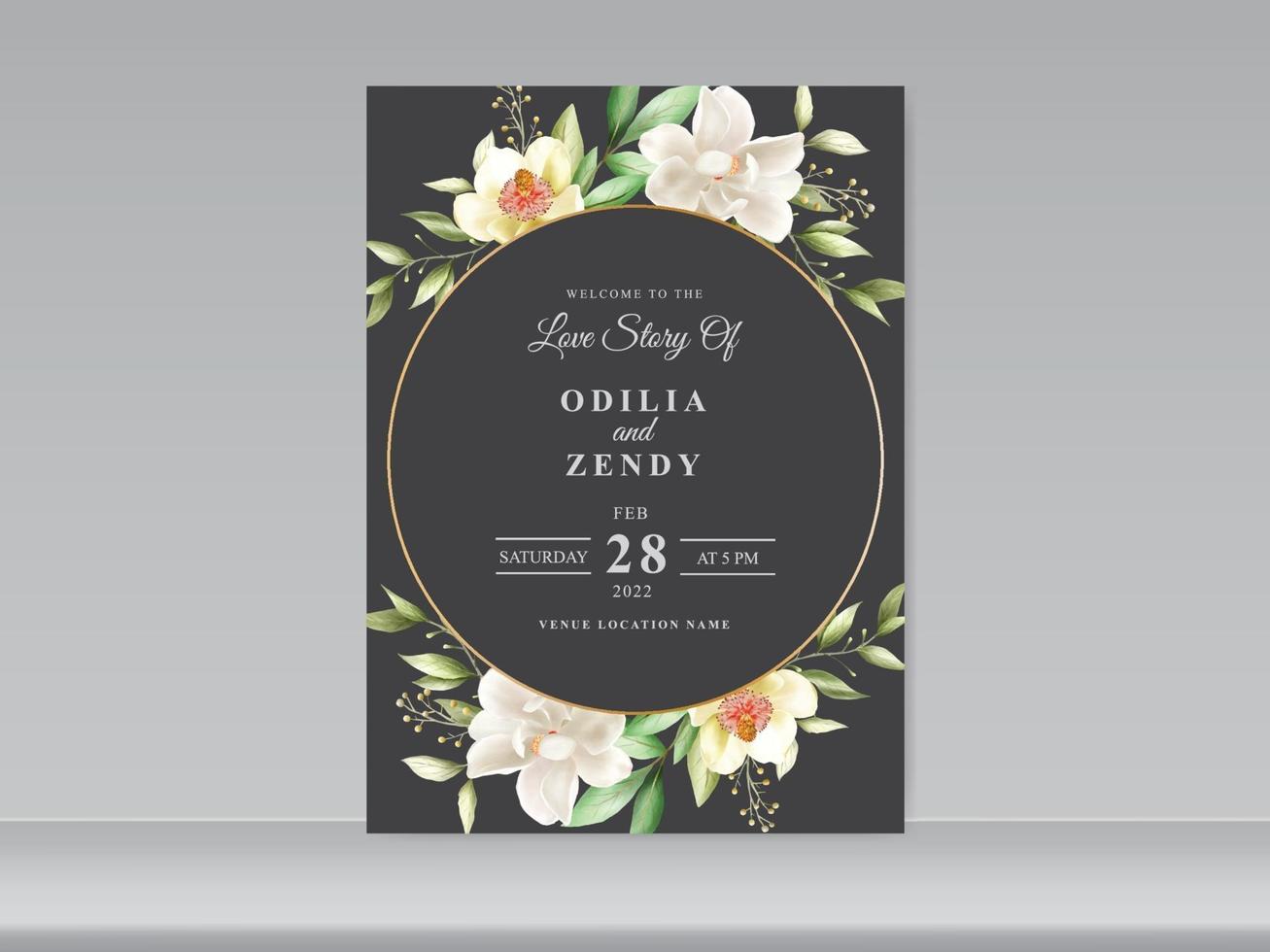 beautiful wedding card set magnolia design vector