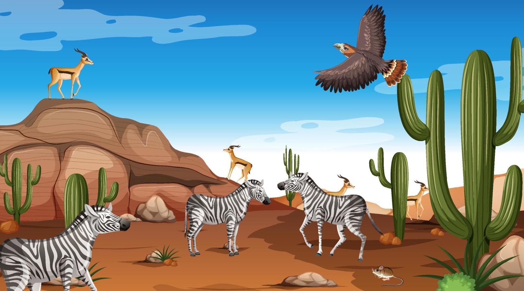 Desert forest landscape at daytime scene with willd animals vector