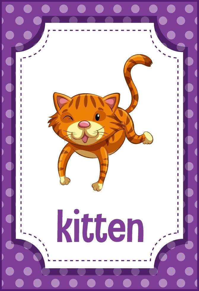 Vocabulary flashcard with word Kitten vector