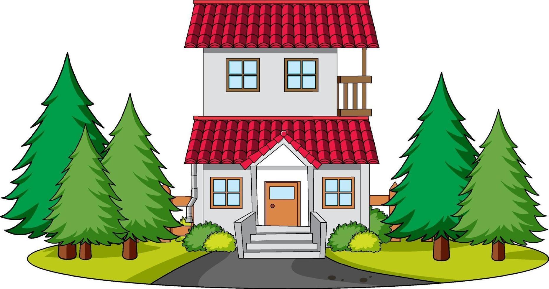 Front view of a house with nature elements on white background vector