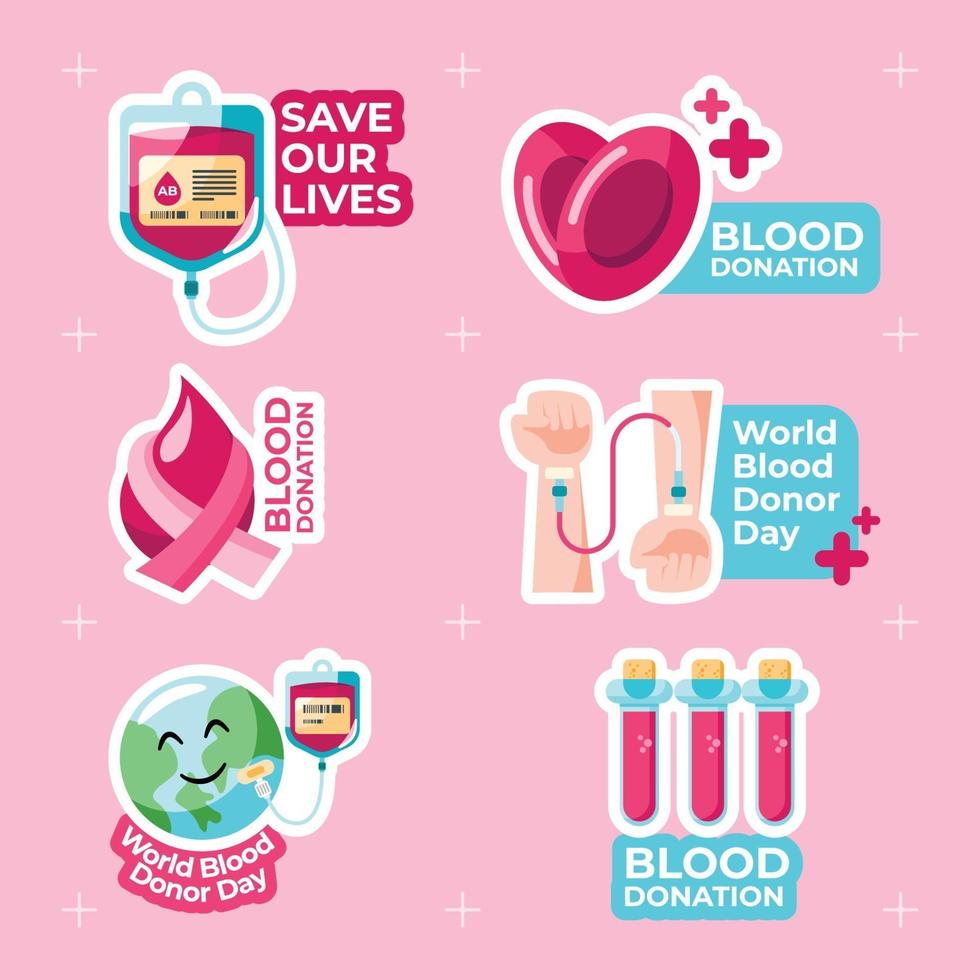 colección de pegatinas del día mundial del donante de sangre vector