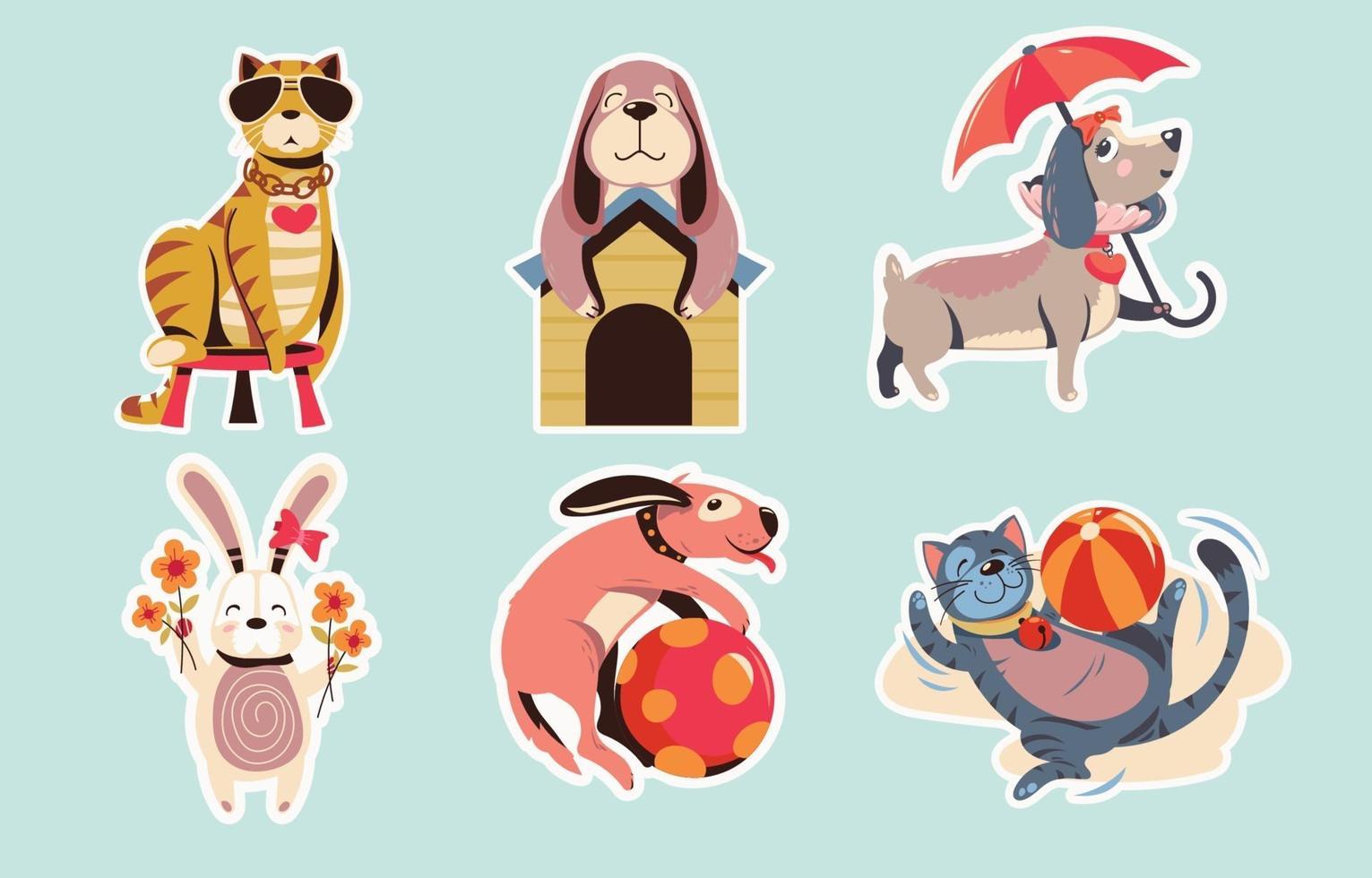 colección de pegatinas de animales de compañía vector