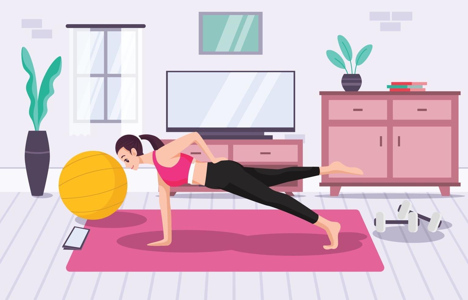 Woman Doing Workout at Home During Pandemic vector