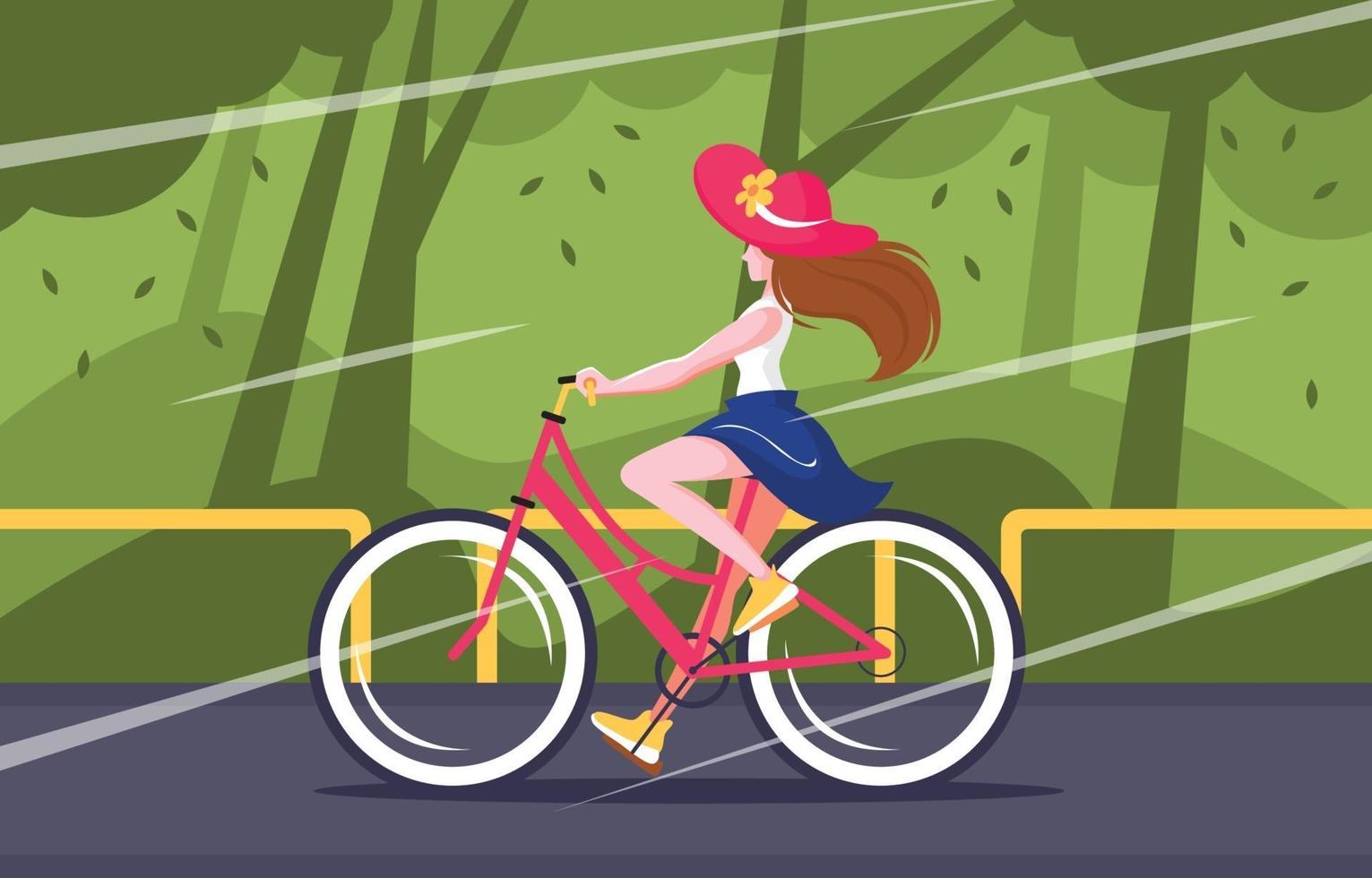Beautiful Woman Riding Bicycle on the Road Bike vector