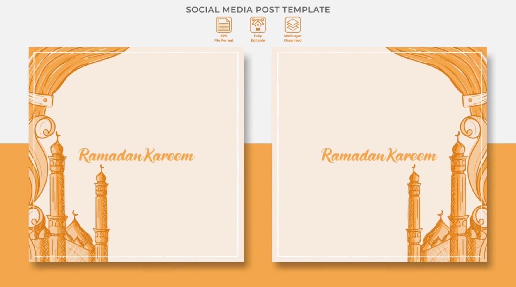 Ramadan kareem social media post design with hand drawn illustration of Islamic ornament vector