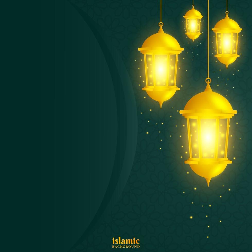 Islamic background with shiny gold lantern illustration vector