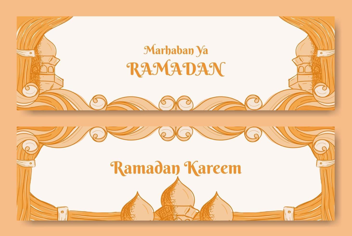 Ramadan kareem banner design with hand drawn illustration of Islamic ornament vector
