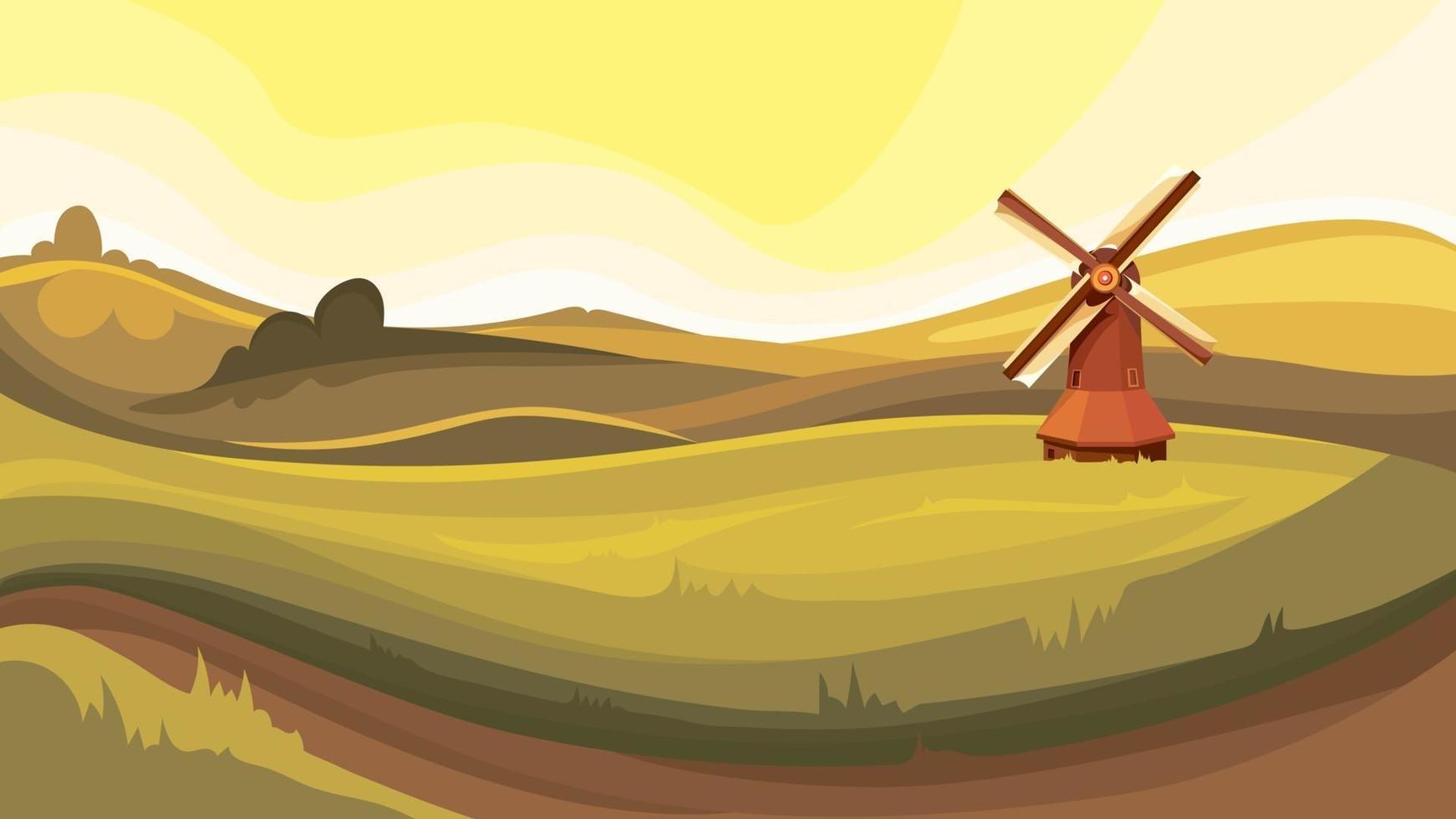 Rural landscape with mill vector