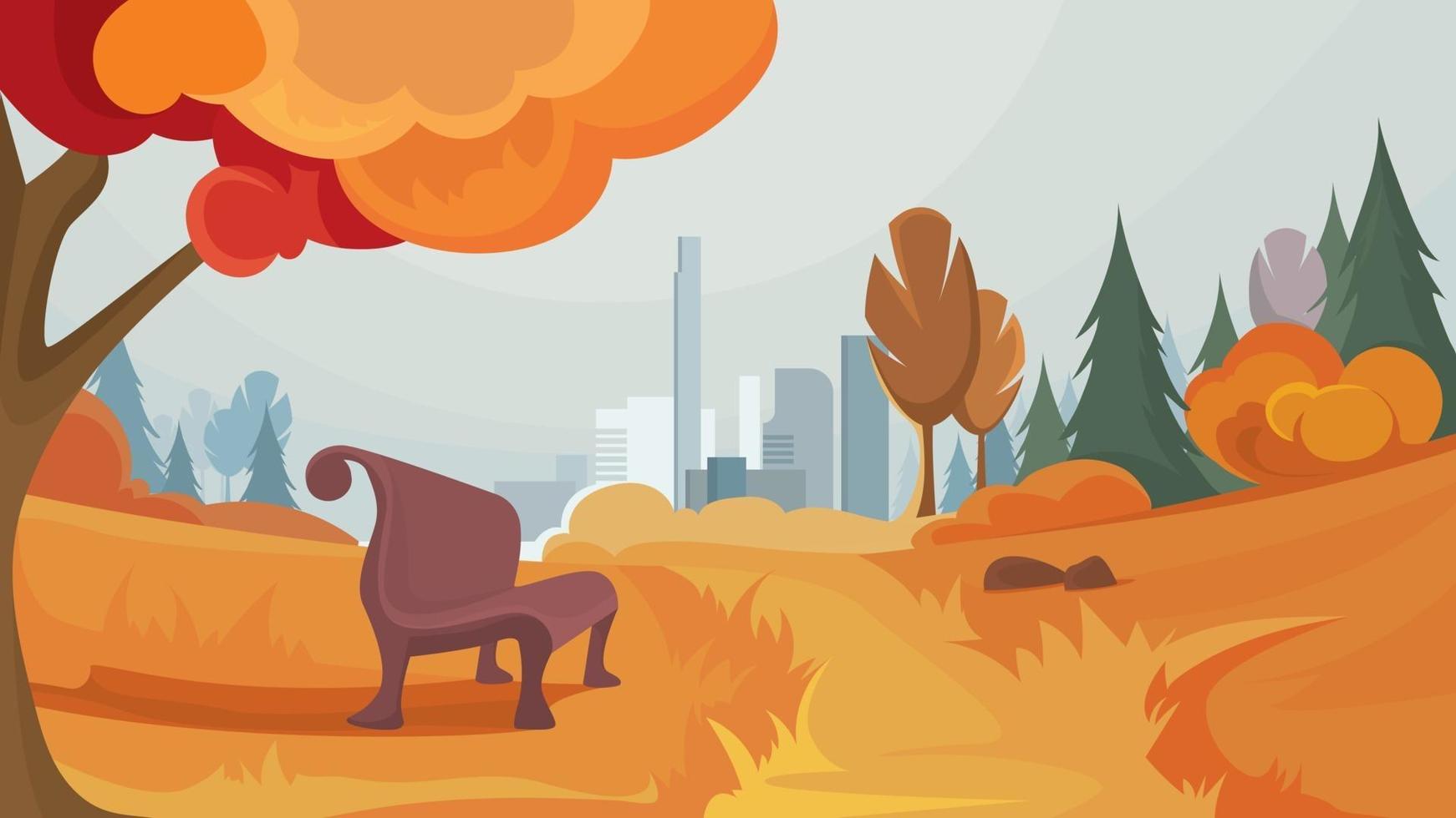 Autumn park on background of city vector