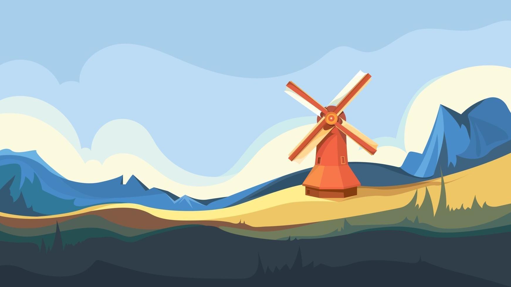 Windmill at top of mountain vector