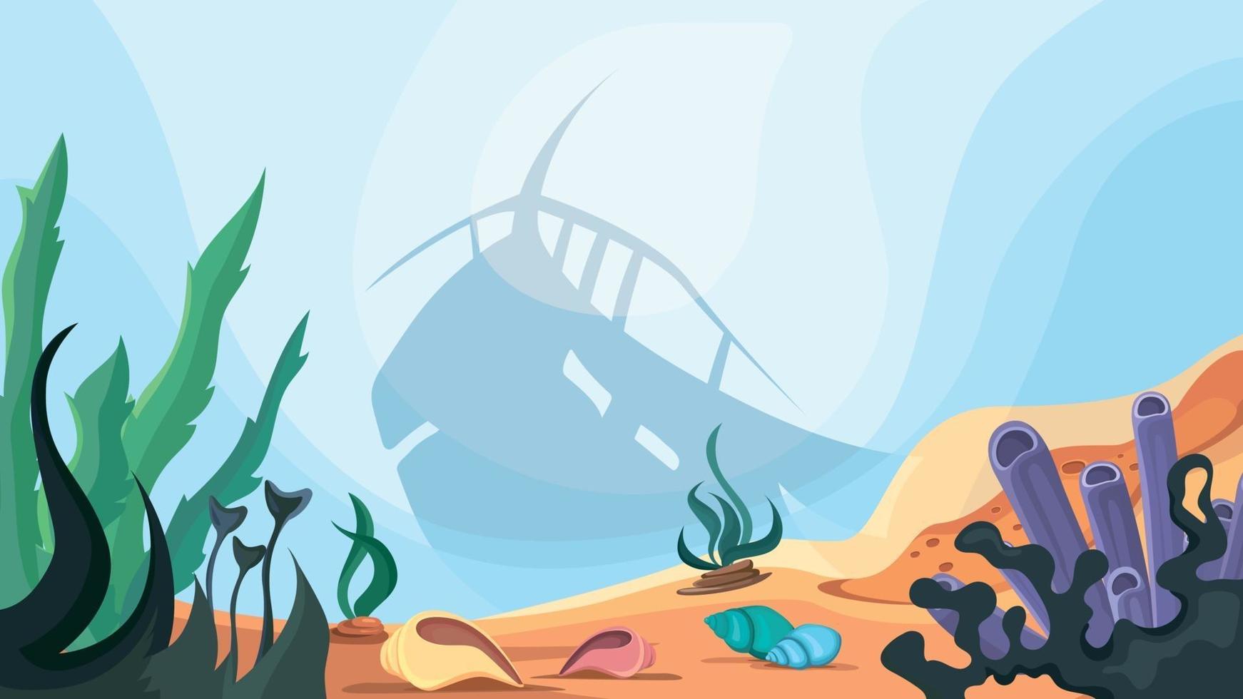 Silhouette of sunken ship on the ocean floor vector