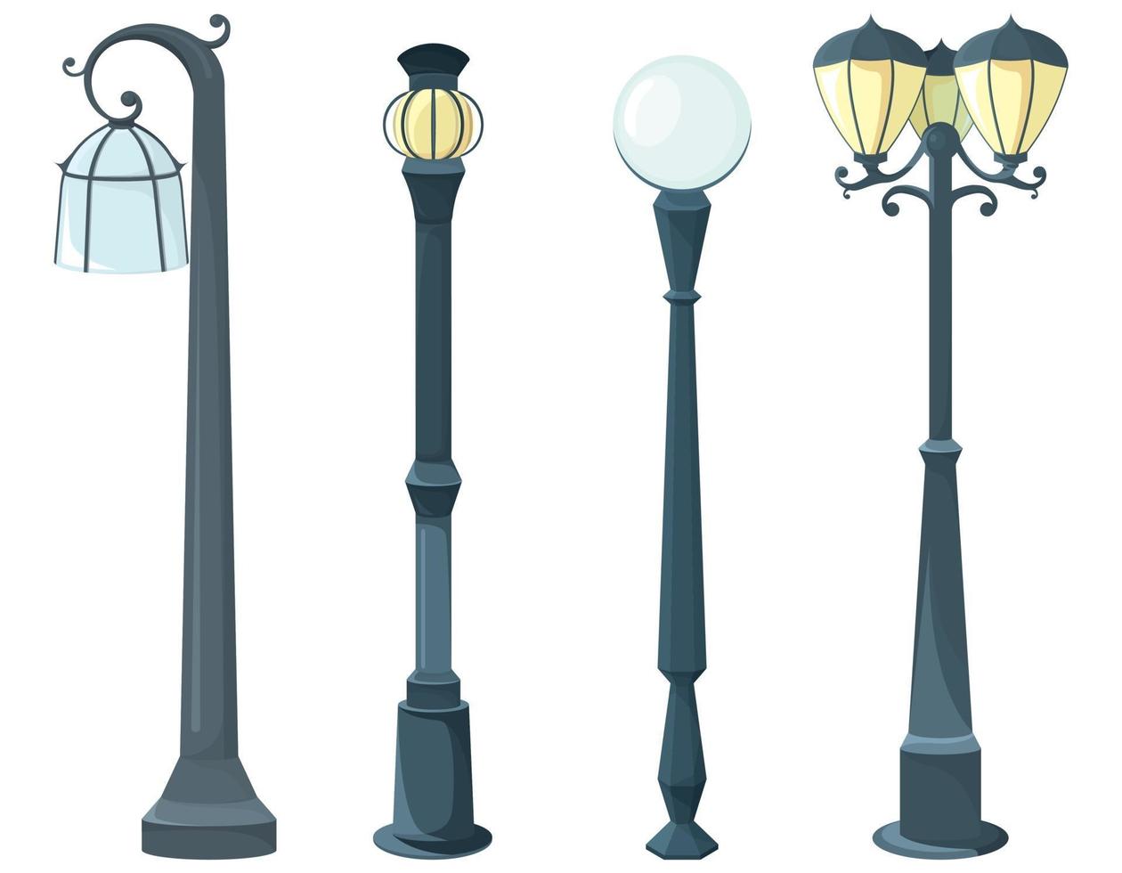 Set of different lamp posts vector