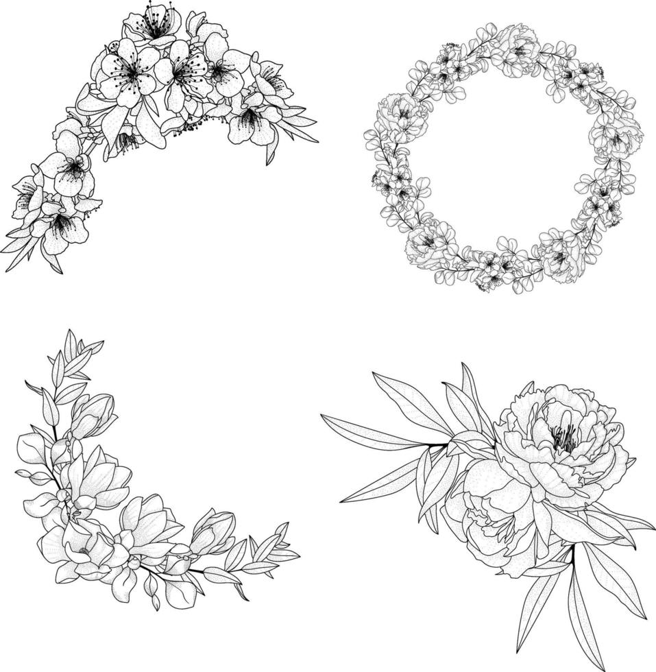 Floral Line Arts Flowers Background vector