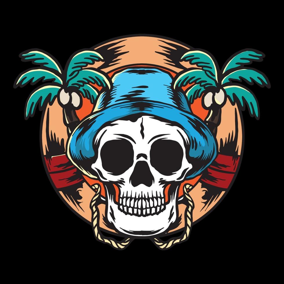 Skull and palm trees vector illustration color