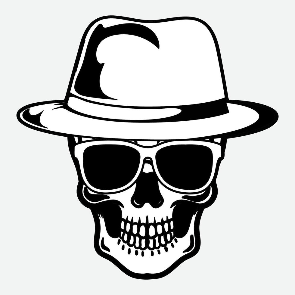 Human skull with Hat black and white vector