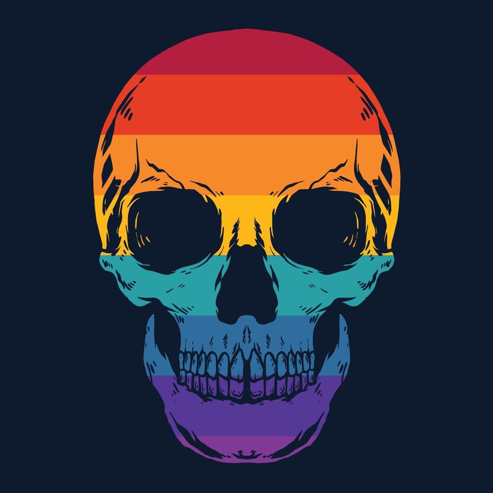 Vintage skull rainbow illustration vector