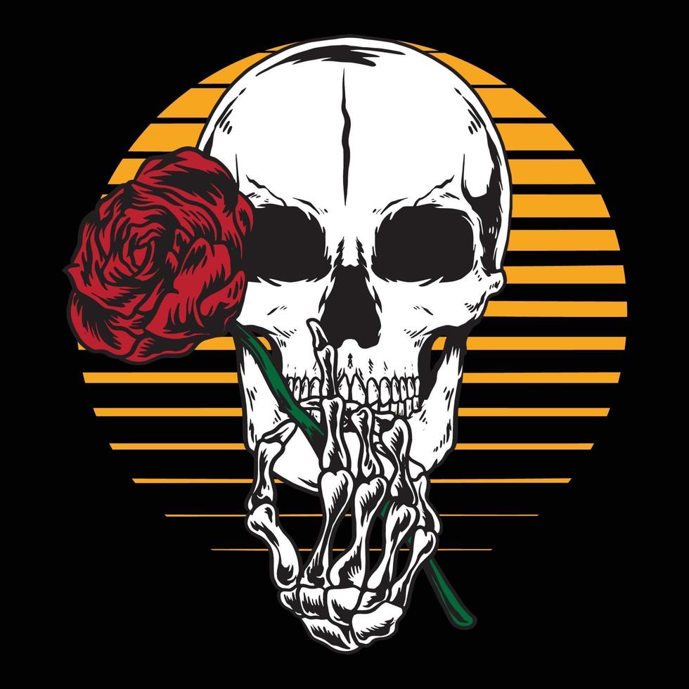 Human skull Holding rose vector