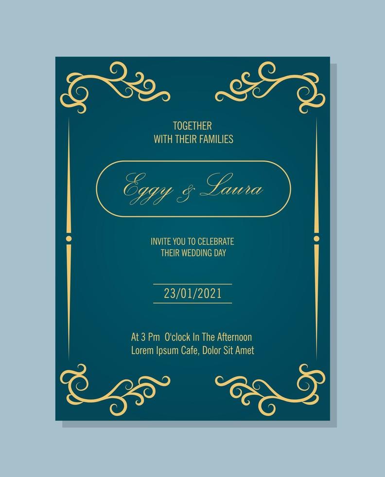 elegante invitación de boda con elegantes adornos vector