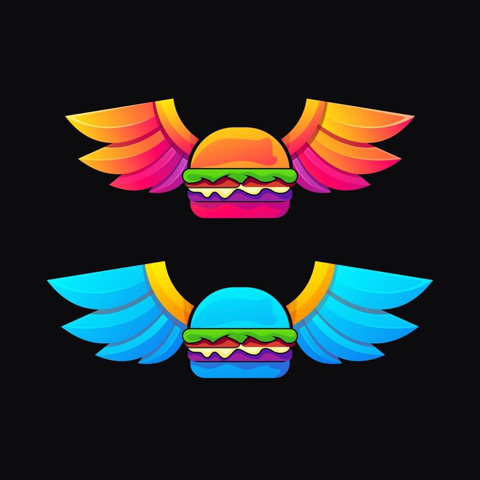 Ilustración de logotipo de estilo degradado colorido de hamburguesa voladora vector