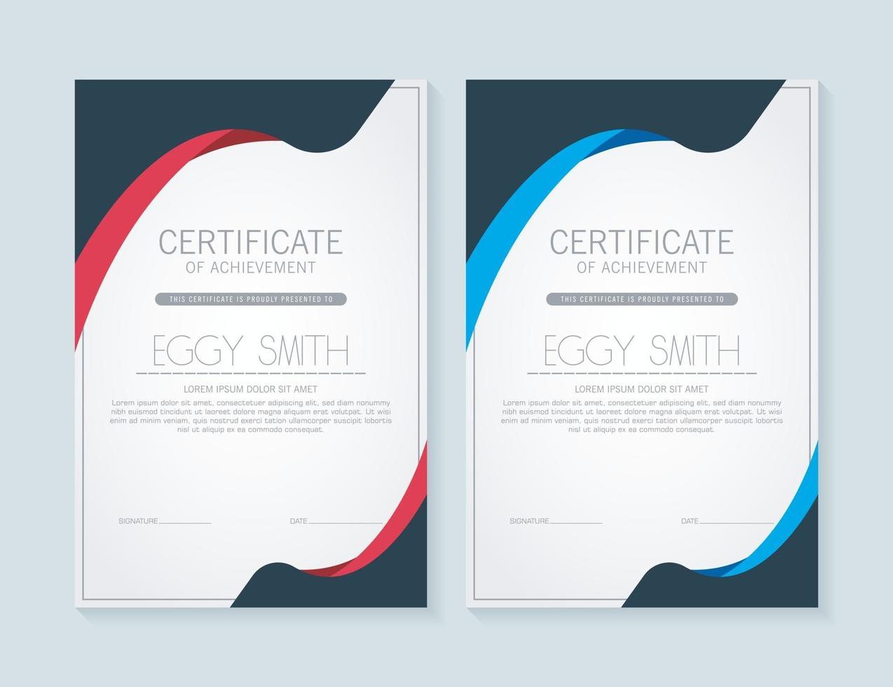 Modern red and blue certificate templates with abstract wave vector