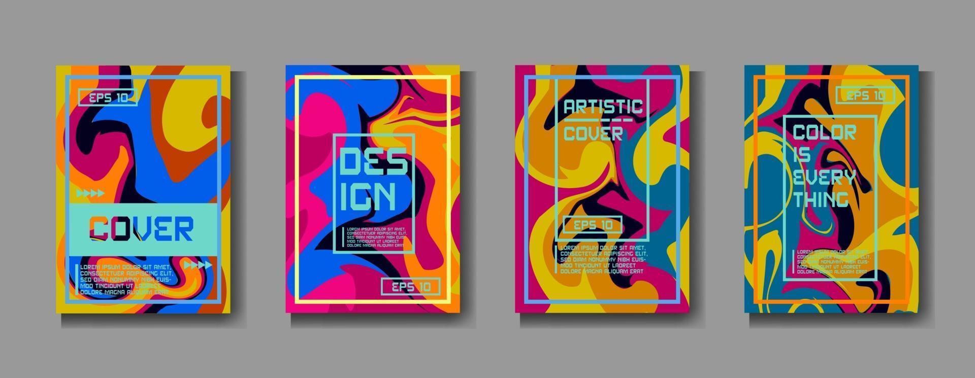 Abstract Fluid creative templates, cards, color covers set. Geometric design, liquids, shapes. Trendy vector collection.