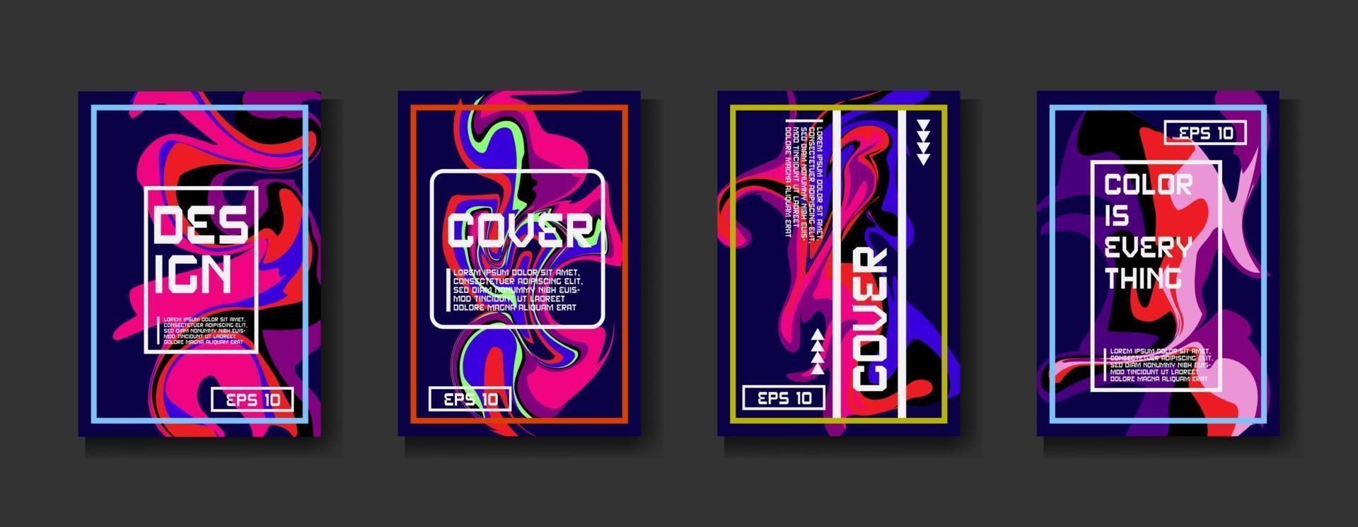 Abstract Fluid creative templates, cards, color covers set. Geometric design, liquids, shapes. Trendy vector collection.